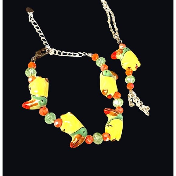 Colorful Parrot Necklace & Bracelet Set With Glass Beads - Picture 1 of 10